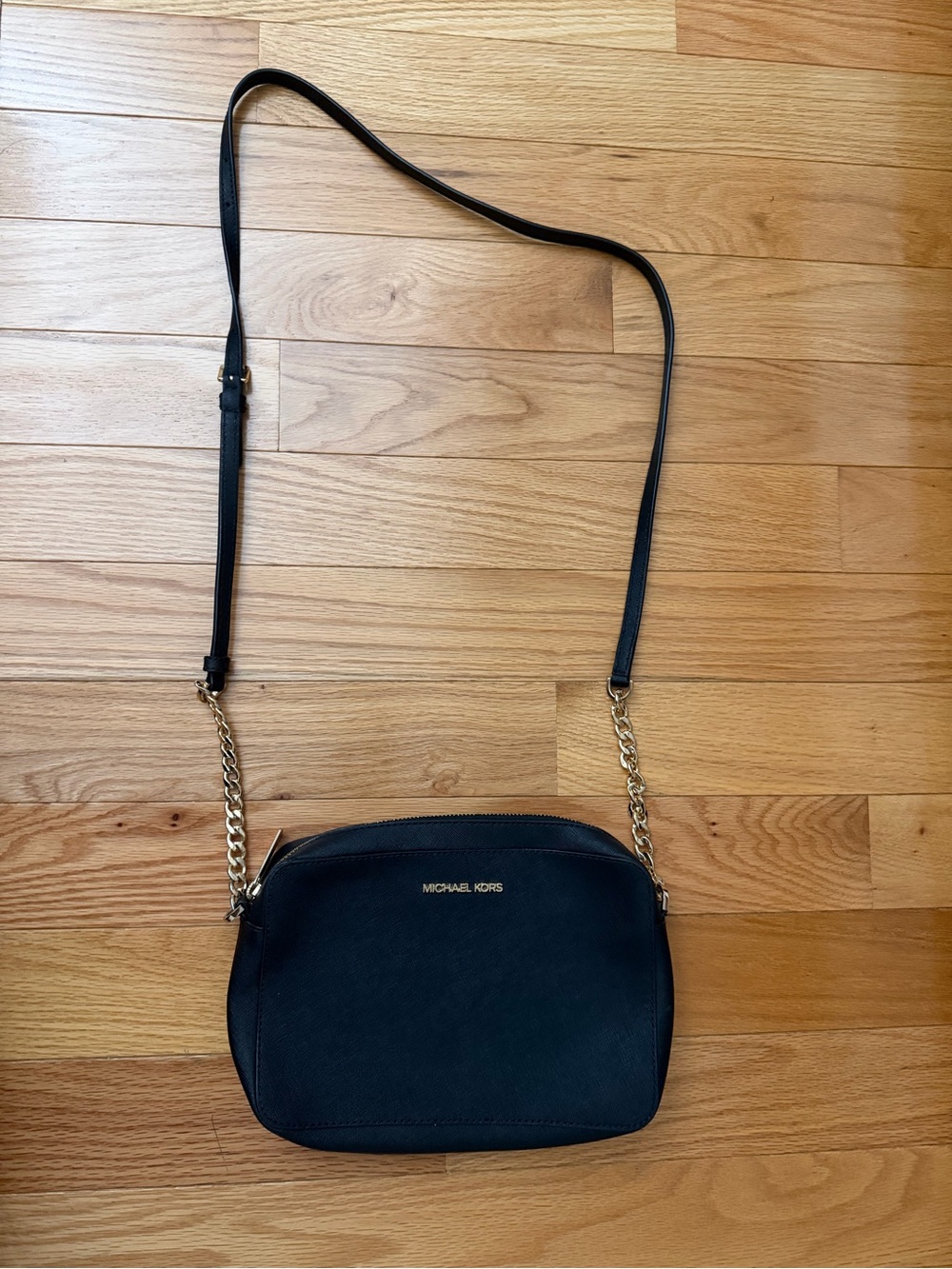 Michael Kors Black Crossbody with Gold Chain Accents